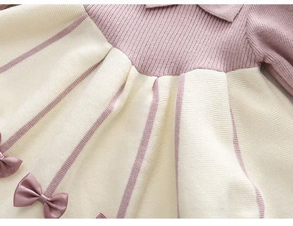 Autumn Winter Girls' Sweater Long Sleeve Dress 2025 Christmas Party Girl Baby Retro Cheongsam Lotus Leaf Knitted Wool Dress