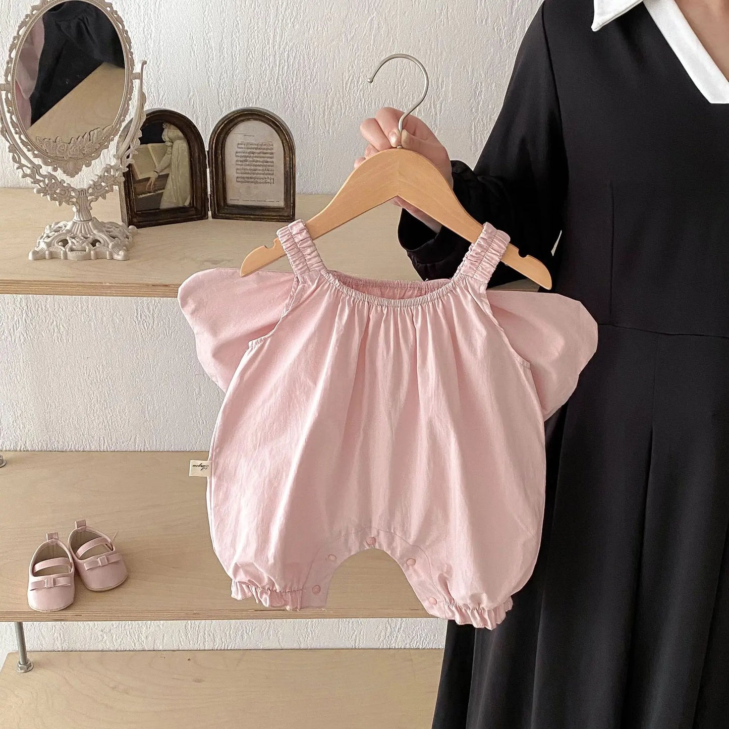 Summer New Solid Girl Infant Angel Wings Overalls Cute Children Suspenders Jumpsuit  Loose Baby Cotton Pants Kid Casual Trousers