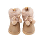 Suefunskry Toddler Baby Girls Boys Boots Winter Warm Soft Sole Fluffy Lace up Boots Cute Plush Pom Decoration Non Slip Shoes