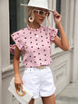 Fashion Chiffon Print Women's Shirt Casual Ruffle Short Sleeve Top Pink Chic Woman Blouse And Shirts Elegant Blouses Summer 2025