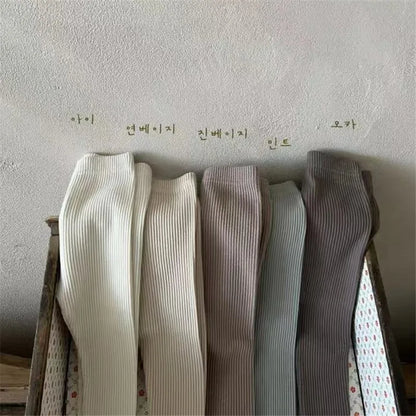 New Baby Cotton Ribbed Leggings Solid Cotton Infant Stretch Pants Soft Comfortable Toddler Pants Kids Boys Girls Trousers