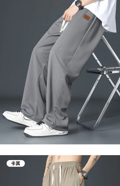 Spring Summer Men Oversize Casual Pants Fashion New Male Drawstring Elastic Waist Solid Loose Sports Wide Leg Straight Trousers