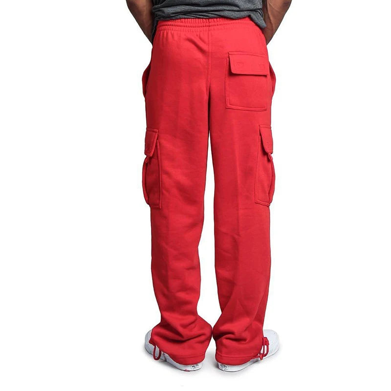 Men's Sweatpants Straight Fit Joggers for Sports and Streetwear Loose Oversized Drawstring Long Pants Men Multi-pocket Pants