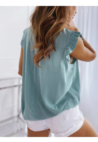 Summer Women Elegant Ruffles Sleeveless Polka Pot Lace Up Tie Bow Blouses and Shirts Casual Oversize Tops Sexy Pullover Tunic
