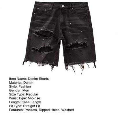 Ripped Holes Denim Shorts boy's Summer Distressed Denim Shorts Stylish Button Fly Multi-pocket Design Slim Fit for Youthful