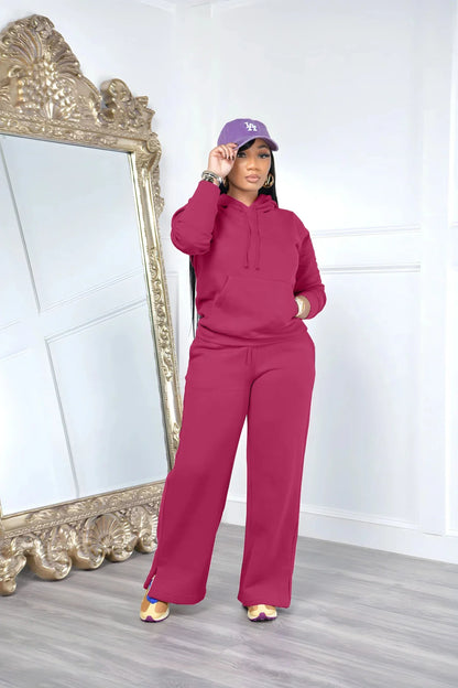 Women Sport Two Piece Outfit Winter Casual 2 Piece Set Hoodies Tops Wide Leg Pants Set Women Tracksuit