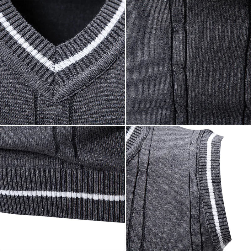 Autumn Winter Men's Knit Vests V-Neck Sleeveless Slim Fit Knitted Pullovers Men Fashion Patchwork Smart Casual Sweater Vest Man