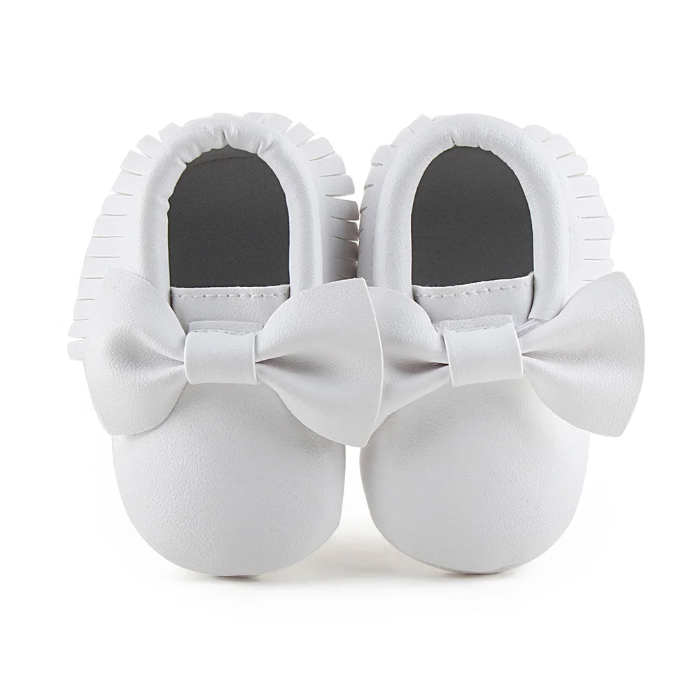 Meckior Baby Shoes Newborn Infant Boy Girl First Walker PU Sofe Sole Princess Bowknot Fringe Toddler Baby Crib Shoes Casual