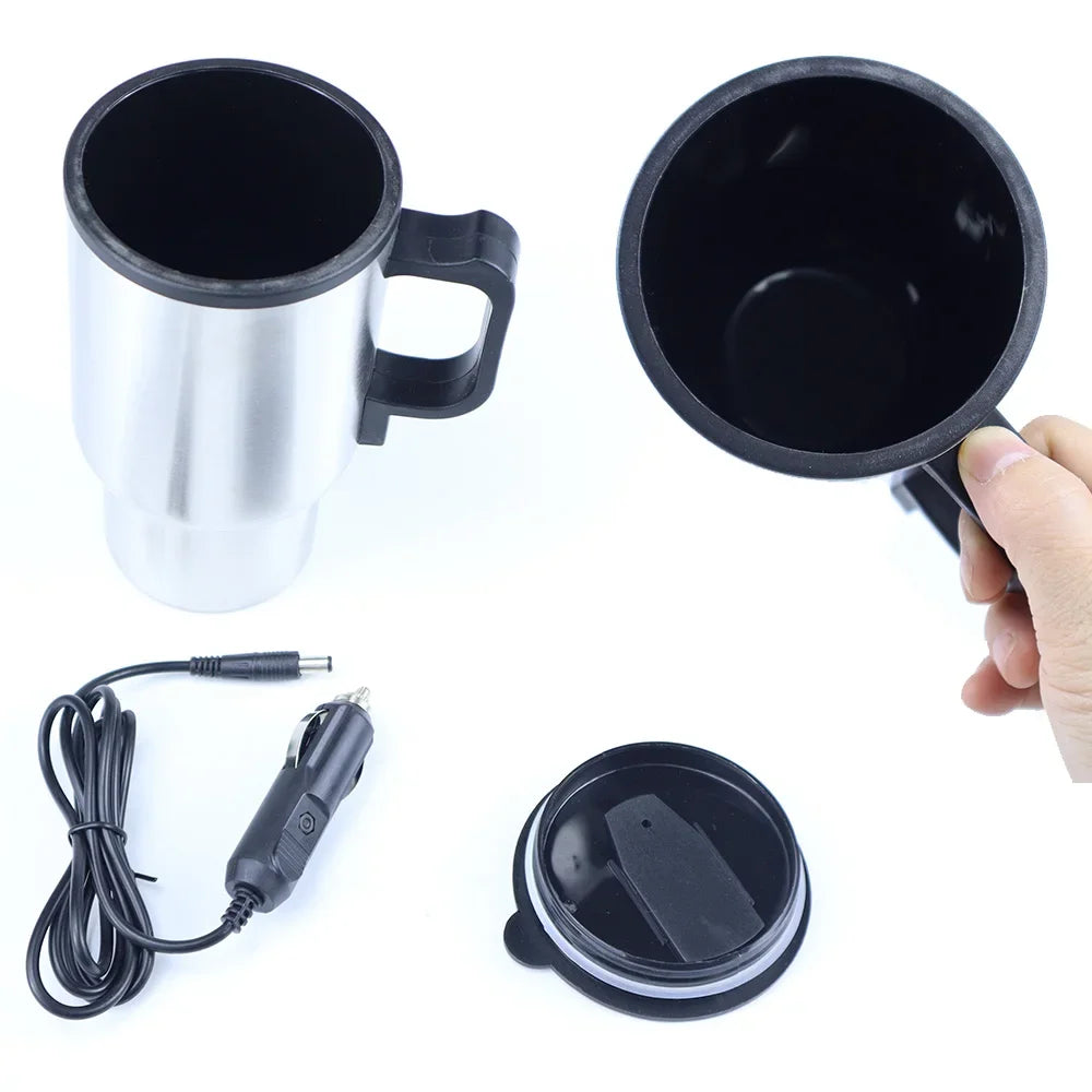 12V Car Heating Cup Car Heated Mug, 450ml Travel Electric Coffee Cup 14oz. Insulated Heated Thermos Mug