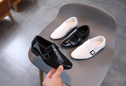 Boys Leather Shoes 2022 Spring Autumn Kids Performance Mary Janes Shoes for Party Wedding Shows Solid Black Slip-on Shoes