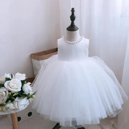 Toddler Baby Girls Dress Bow Baptism Dress for Girls 1 Yrs Birthday Party Wedding Beading Dress Formal Occasion Tutu Fluffy Gown