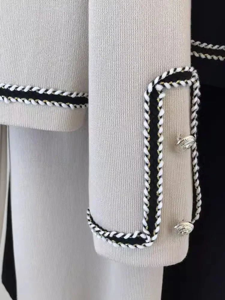 Women Casual Knitted 2 Pieces Sets Korean Cropped Knitwear Sweater Cardigan Tops Conjuntos High Waist Ankle Length Pants Suits