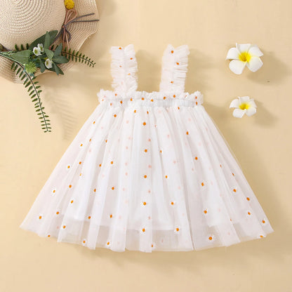 2025 New Baby Girl Clothes Multi Coloured Embroidered Floral Mesh Camisole Cute Baby Girl Dress Party Princess Fluffy Dresses