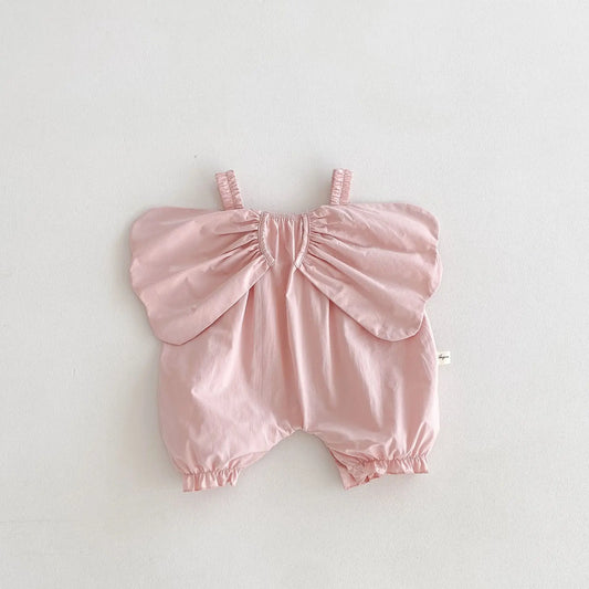 Summer New Solid Girl Infant Angel Wings Overalls Cute Children Suspenders Jumpsuit  Loose Baby Cotton Pants Kid Casual Trousers