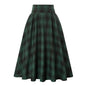 Loose Fit Skirt Elegant Retro Ruffle Maxi Skirt with Color block Plaid Print Soft Pockets for Women High Elastic Waist for Party