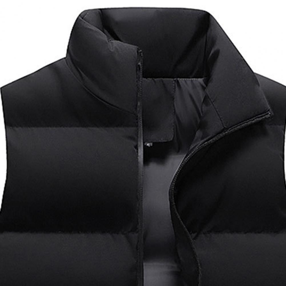 Men Waistcoat Thick Padded Cotton Vest Windproof Sleeveless Winter Outerwear Neck Zipper Cardigan Men Winter Coat