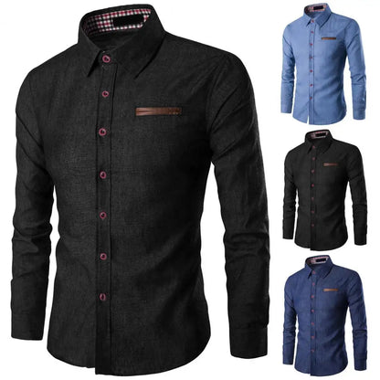 Men's Denim Shirts 2025 Long Sleeve Men Dress Shirt Fashion Slim Fit Style Navy Blue Jeans Male Shirt Long sleeve Shirt For Men