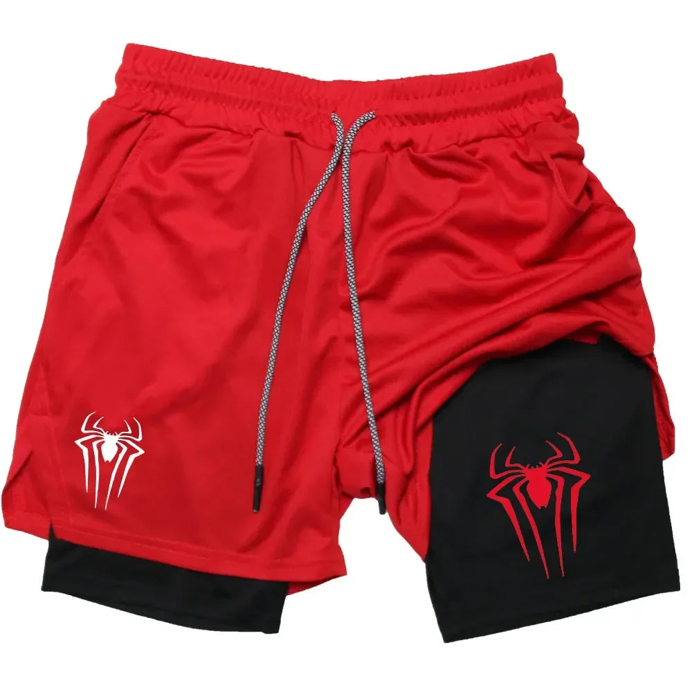 Men's Workout Compression Set Y2K Spider Printed Gym T-shirts Breathable Running Shorts Quick Dry Sports Rash Guard Sportwear Set