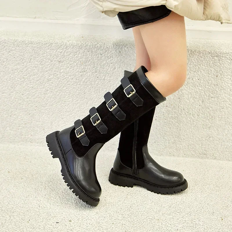 Children High Boots for Girls 2025 Autumn Winter New Fashion and Comfortable British Style Casual Versatile Trendy Leather Shoes