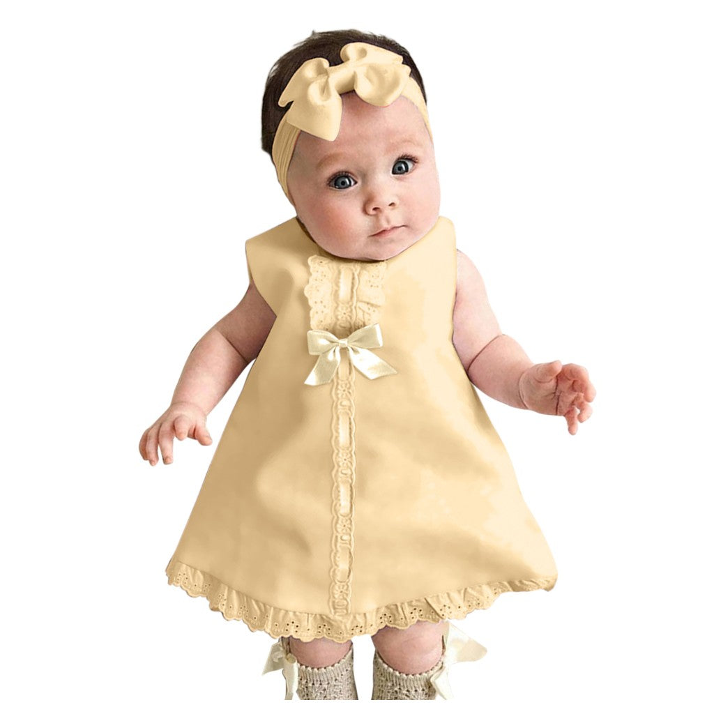 New Maxi Bow Dress+ headband Set Newborn Baby Girl Sleeveless Outfit Bowknot Ruffle Red Clothes Baby Summer Dresses For Girls