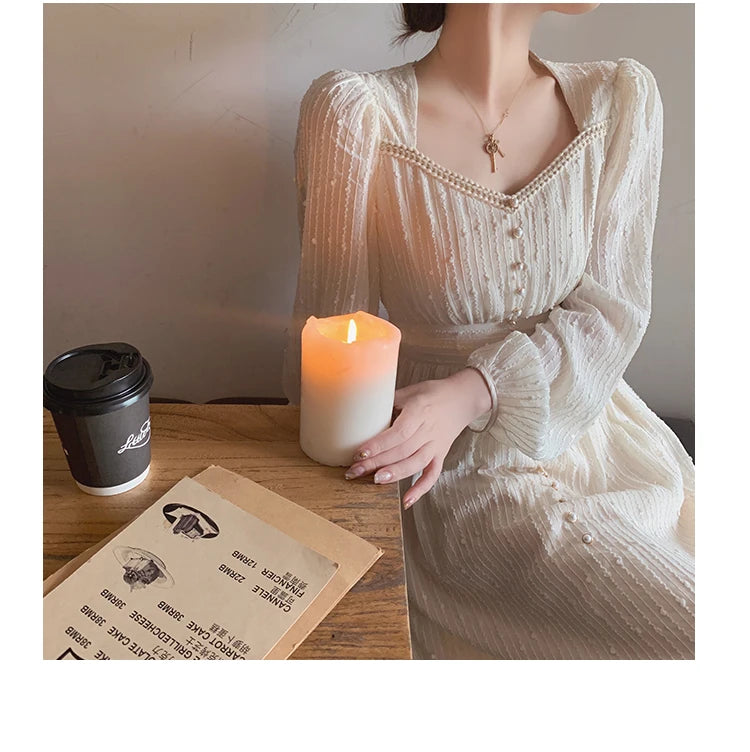 2025 Summer New Women Fashion Elegant White Midi Dresses Vintage Princess Female Party A Line Clothes Prom Robe Vestdios