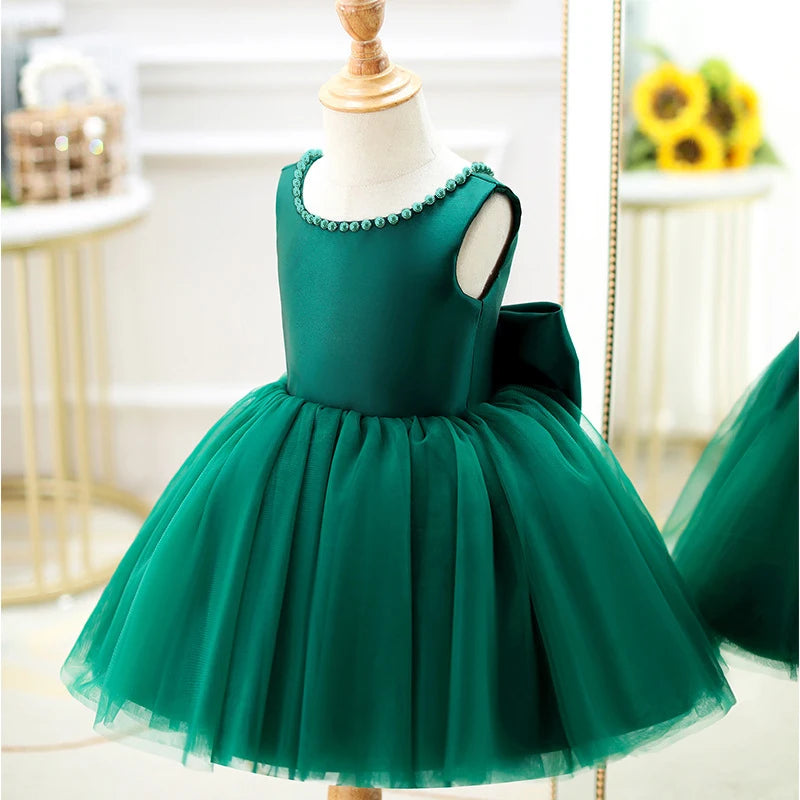 Toddler Baby Girls Dress Bow Baptism Dress for Girls 1 Yrs Birthday Party Wedding Beading Dress Formal Occasion Tutu Fluffy Gown