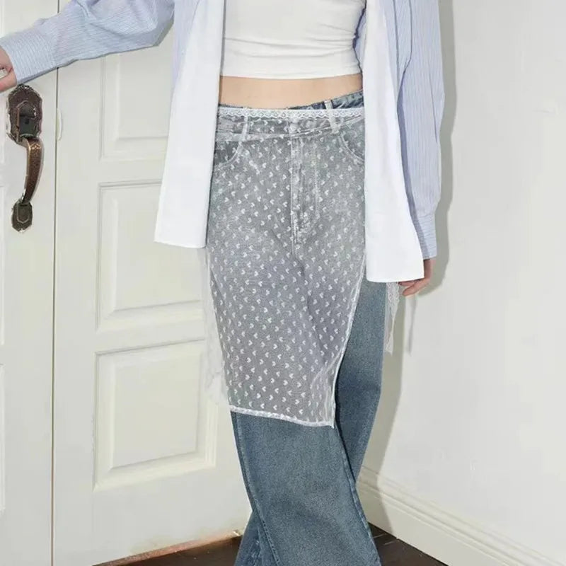 New Fashion Lace Layered Gauze Skirt with Tie Up Spicy Girl Stacked Skirt Y2k Streetwear Apron Wrap Skirt Lace Up Matching Pants