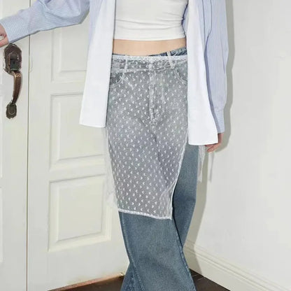 New Fashion Lace Layered Gauze Skirt with Tie Up Spicy Girl Stacked Skirt Y2k Streetwear Apron Wrap Skirt Lace Up Matching Pants