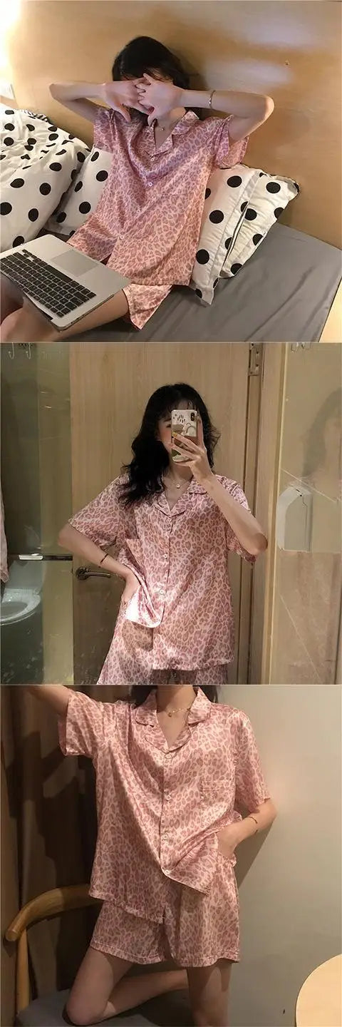 New Women Sleepwear Cartoon Pajamas Female Short  Pants Short Sleeved Summer Spring Loungewear Fashion Home Clothing Home wear