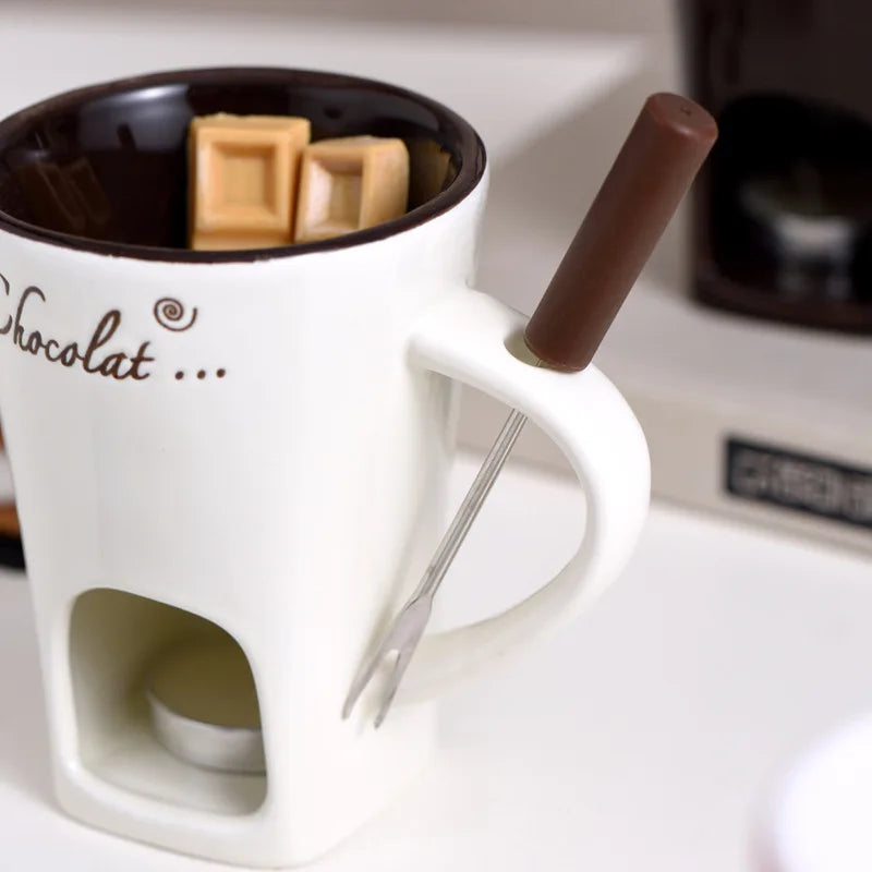 Fondue Mug Cheese Butter Melt Pot Butter Heater Coffee Cup with Fork Chocolate Melting Cup for Candy Tapas Dessert Kitchen Snack