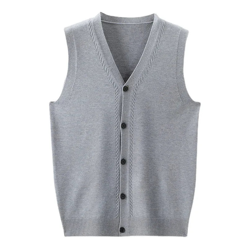 2025 Men's New Autumn and Winter Vest Young Casual Warm Knit Sleeveless Base Shirt Solid Color Jacquard Cardigan Vest