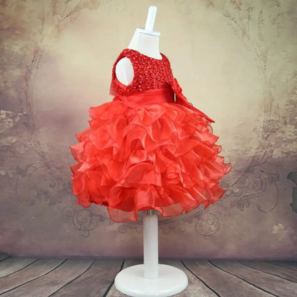 Tutu Beading Flower Baby Girl Dress For Wedding Party Sleeveless Infant Baby Dresses For 1st Birthday Toddler Baptism Clothes