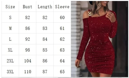 Party Shiny Slim Dress Women's Long Sleeved Diagonal Collar Mini Dresses Elegant Autumn Sexy Dresses