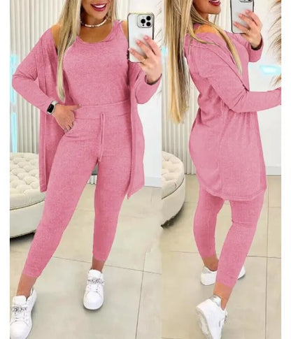 Elegant Fall Outfits Women 2025 Suit Fashion Versatile Casual Round Neck Tank Top & Drawstring Pants Set with Coat Three-piece