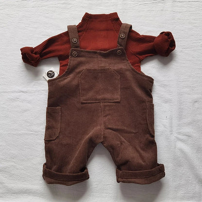 2025 New Korean Toddler Baby Boys Corduroy Overalls Casual Look Front Pocket One Piece Baby Pants Girls Trousers
