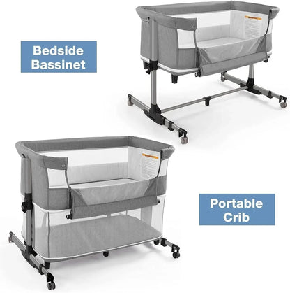 3 in 1 Baby Crib Adjustable Portable Bed for Infant, Baby Bassinet with Mosquito net Baby Newborn Must Have Bed, Grey