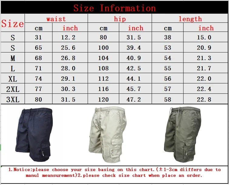 Outdoor Cargo Shorts Male Overalls Elastic Waist Cycling Shorts Multi-pockets Loose Work Shorts Quick Dry Sport Printed Trousers