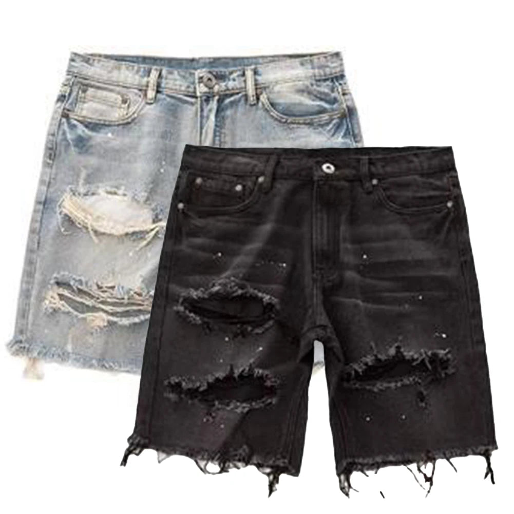 Men's Summer Distressed Shorts Fashion Slim Ripped Short Jeans Vintage Streetwear