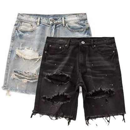 Men's Summer Distressed Shorts Fashion Slim Ripped Short Jeans Vintage Streetwear