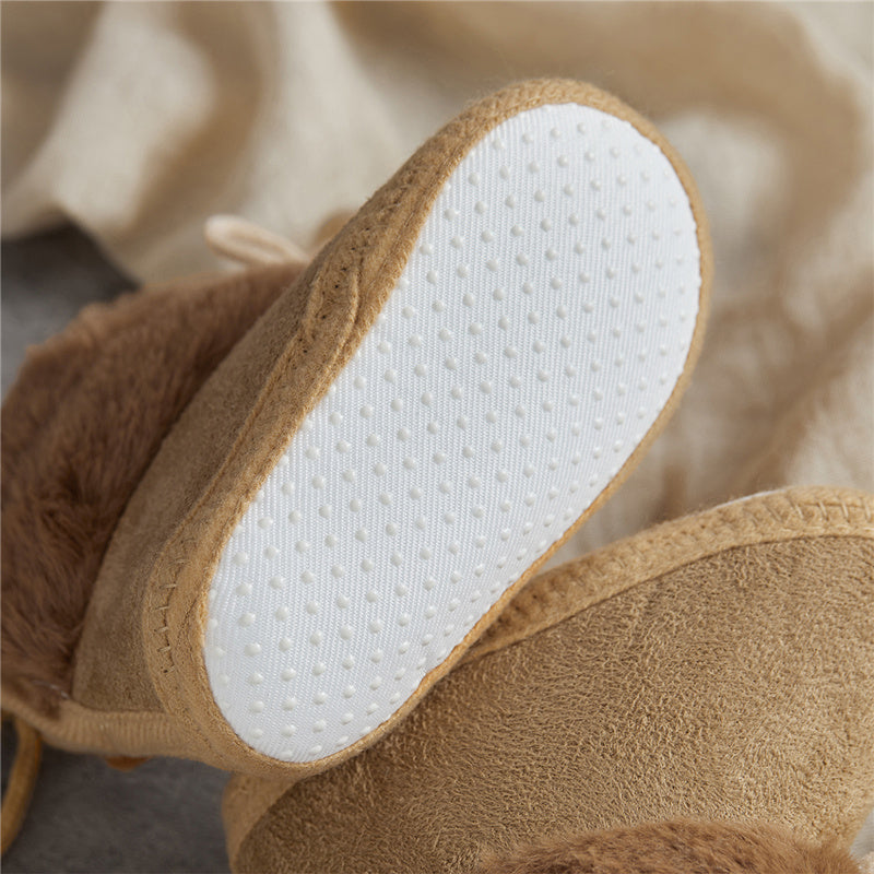 Suefunskry Toddler Baby Girls Boys Boots Winter Warm Soft Sole Fluffy Lace up Boots Cute Plush Pom Decoration Non Slip Shoes