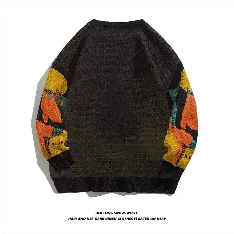 Men Spring Oversized Harajuku Sweater Vintage Cartoon  Anime Knitted Men's Rock Hip Hop Rap Pullover Women Home Fashion Sweater