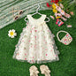 (0-3 Years Old) Summer Mesh All Over Flower Bow Baby Girl Dress Cute Sleeveless Girl Princess Dress