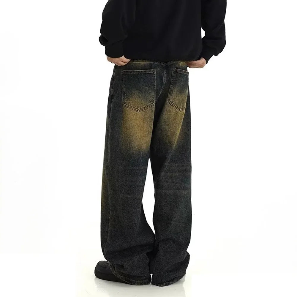 Men's Retro Casual Washed Jeans Personality American Streetwear Straight Versatile Trouser Fashion Men's Clothing Jeans Summer