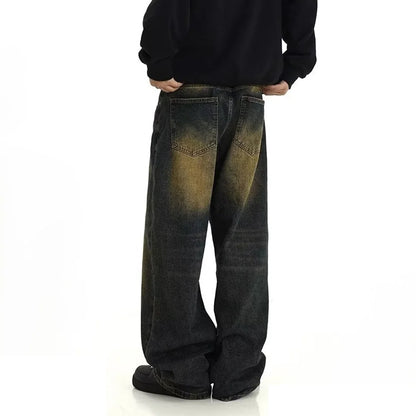 Men's Retro Casual Washed Jeans Personality American Streetwear Straight Versatile Trouser Fashion Men's Clothing Jeans Summer