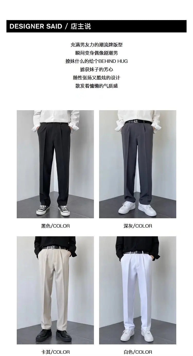 Spring Summer New Men Straight Casual Pants Korean Loose Suit Trousers Baggy White Elegant Pant Male Streetwear Y2k Men Clothing