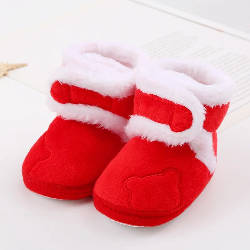 Winter Snow Baby Boots Cute Bear Warm Fluff Balls Indoor Soft Sole Infant Newborn Toddler Baby Shoes 0-18M