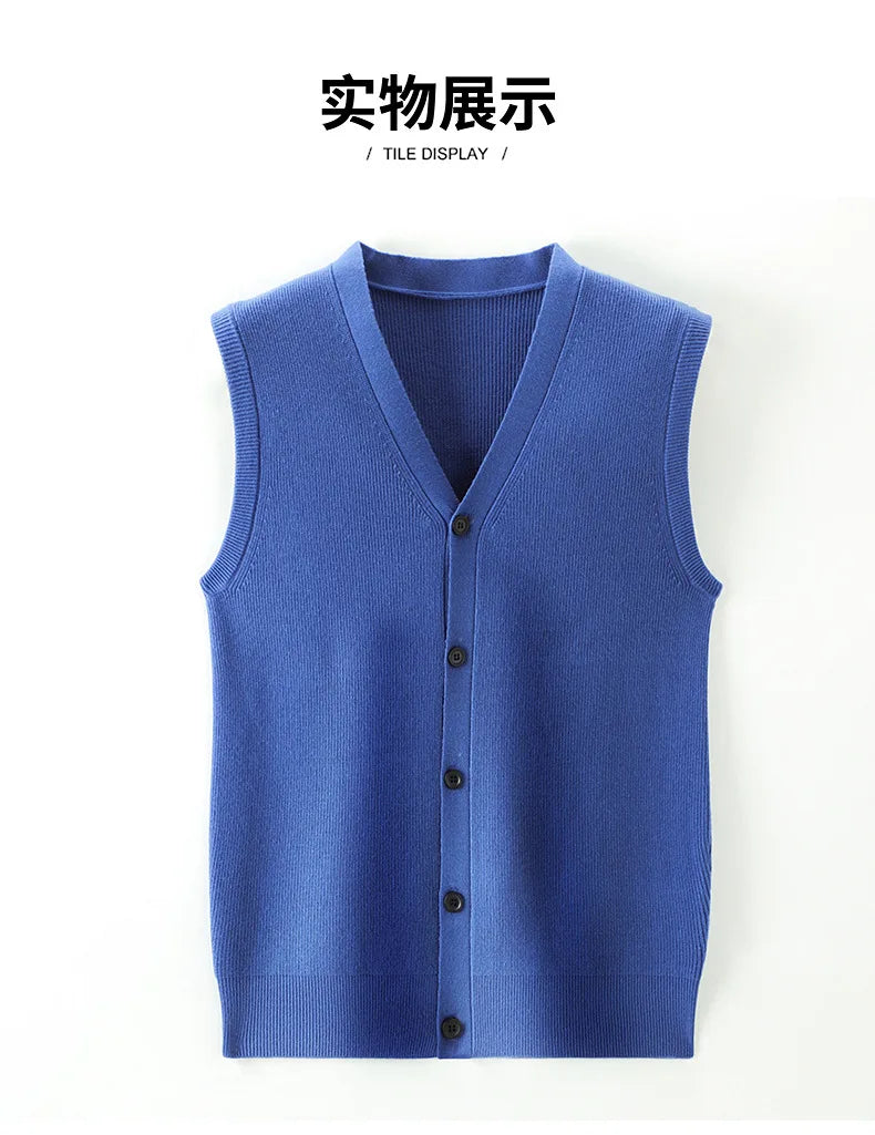 Men's Winter Knit Sweater Vest Young Men's Solid Color All-in-one Wool Vest Cardigan Top Men's Wear