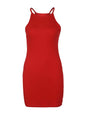 Sexy Rib Stripe Backless Sleeveless Bodycon Dress Women Solid Color Skinny Elegant Halter Dress Club Party Vespids
