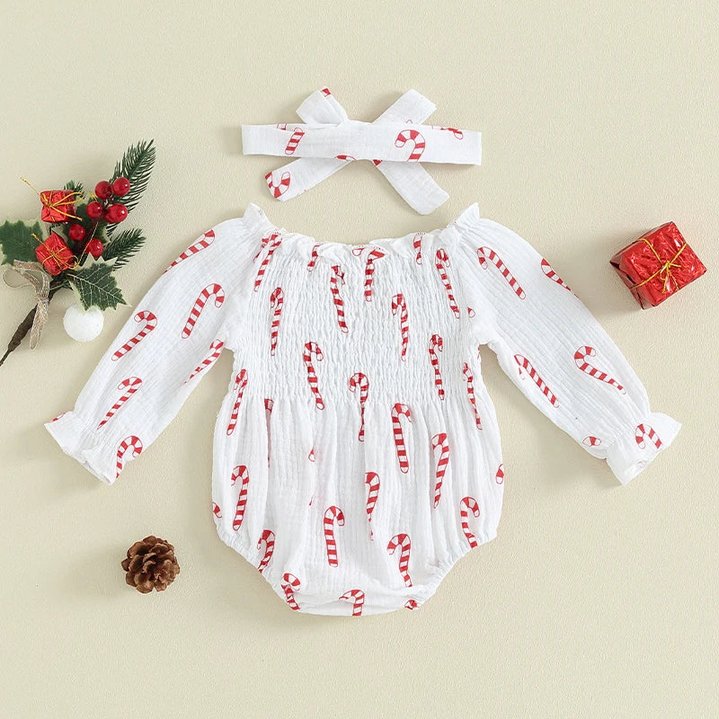 Tregren Infant Baby Girls Valentine's Day Romper Heart Print Long Sleeve Boat Neck Jumpsuits Spring Fall Bodysuits with Headband