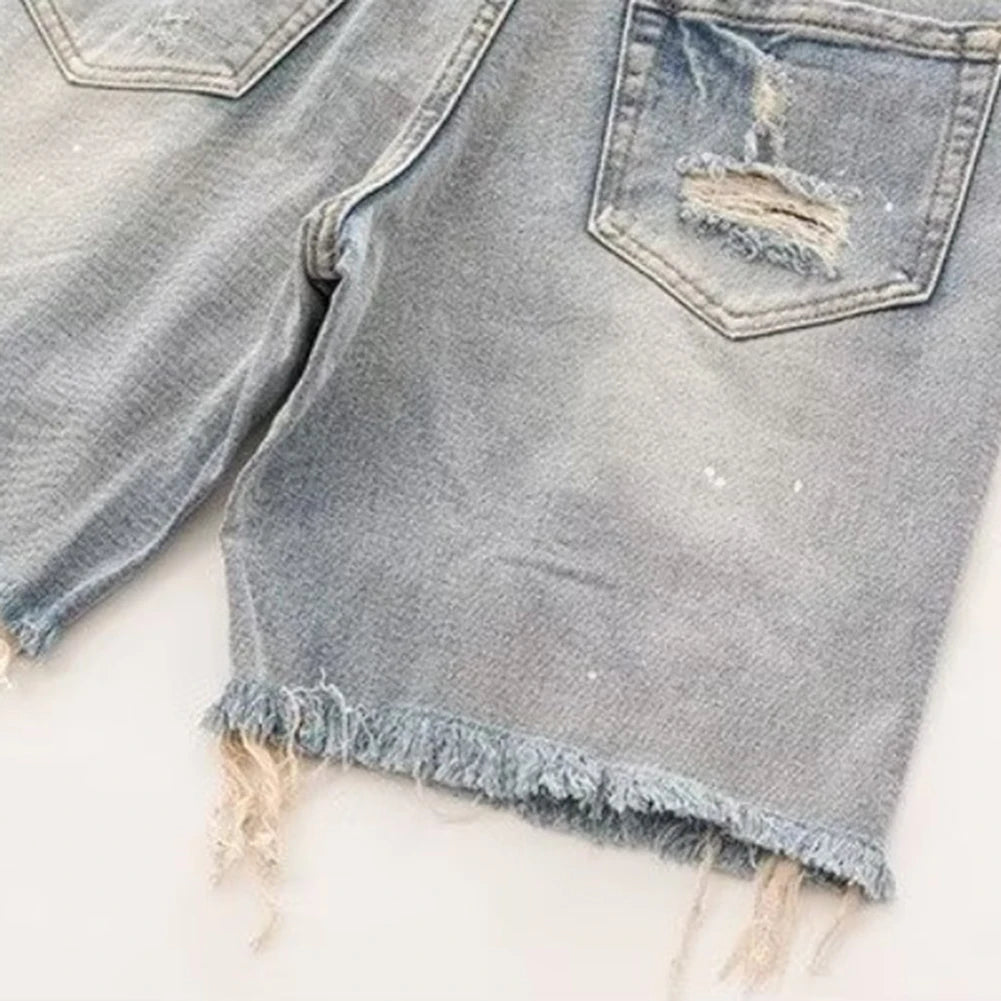 Men's Summer Distressed Shorts Fashion Slim Ripped Short Jeans Vintage Streetwear